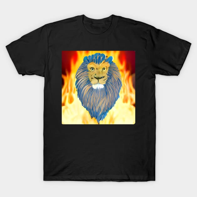 BLUE-HAIRED FIRE LION T-Shirt by ALLTHINGSMINv